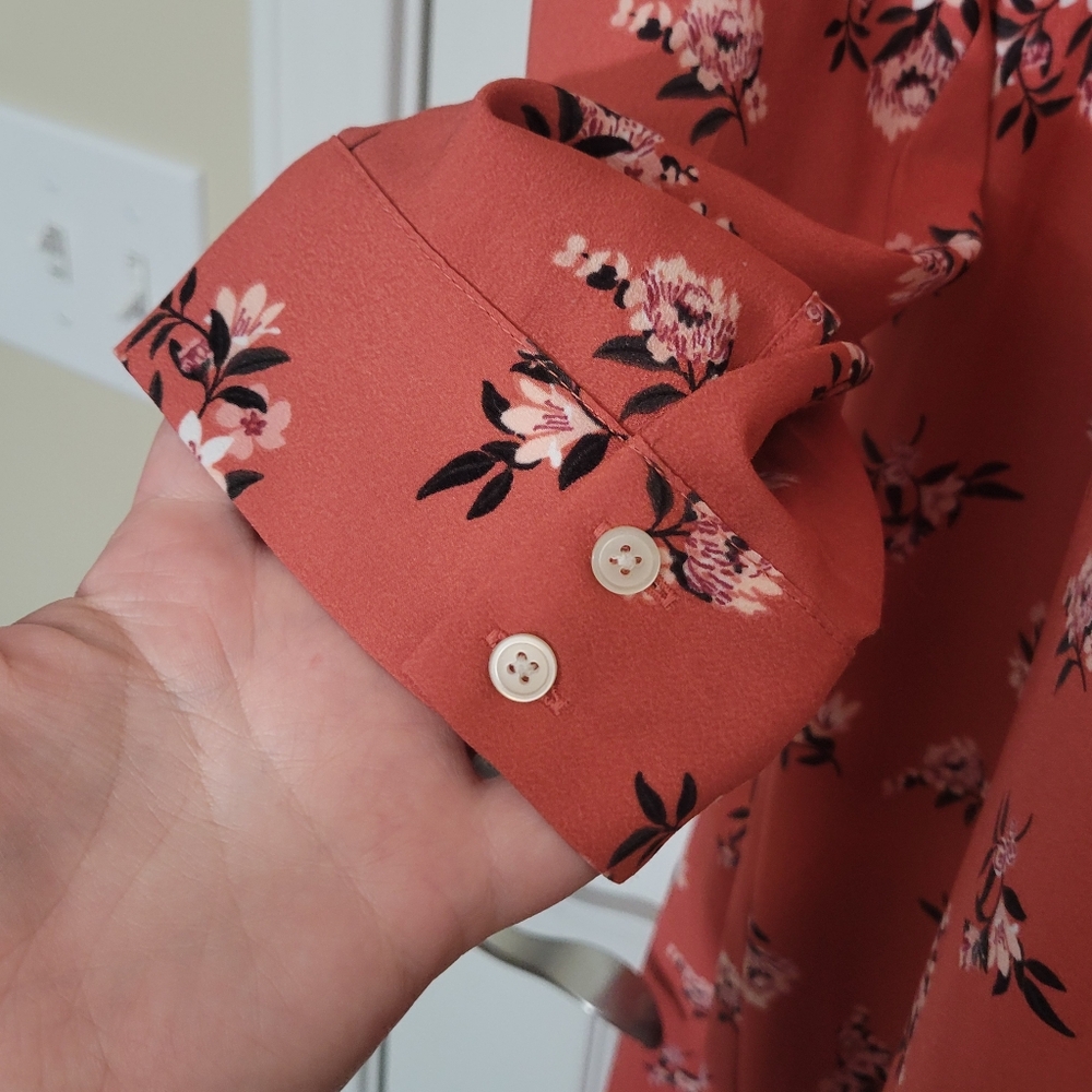 Loft Floral Pleated Cuff Flare Dress Plus Size 26 - Picture 6 of 9